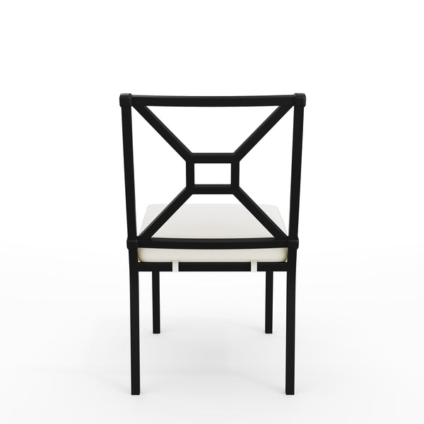 All-Weather Steel Frame Stackable Patio Dining Chair in Black with Cream Cushion