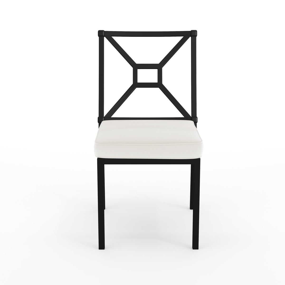 All-Weather Steel Frame Stackable Patio Dining Chair in Black with Cream Cushion
