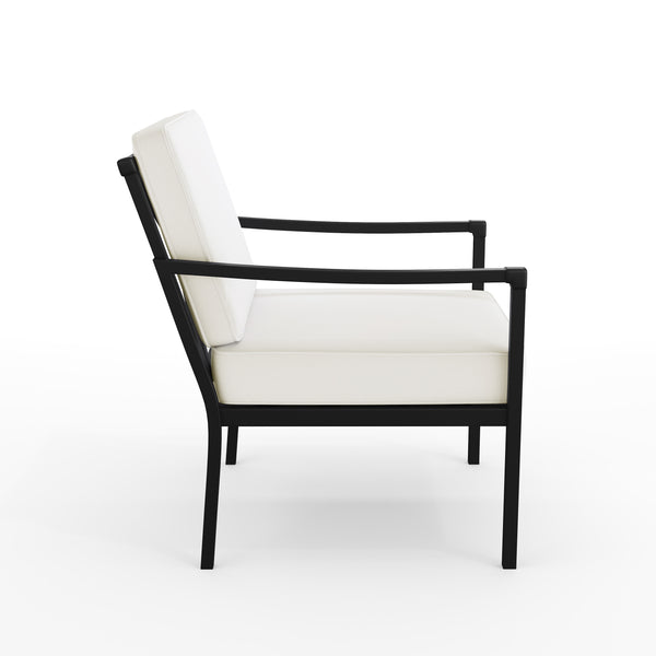 All-Weather Steel Frame Patio Chairs in Black with Cream Cushions - Set of 2