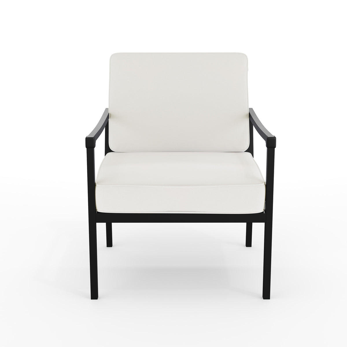 All-Weather Steel Frame Patio Chairs in Black with Cream Cushions - Set of 2