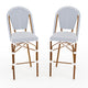 Navy & White/Natural Frame |#| 2PK All-Weather Stackable Patio Bistro Bar Stools - WHT/Navy with Natural Frames
