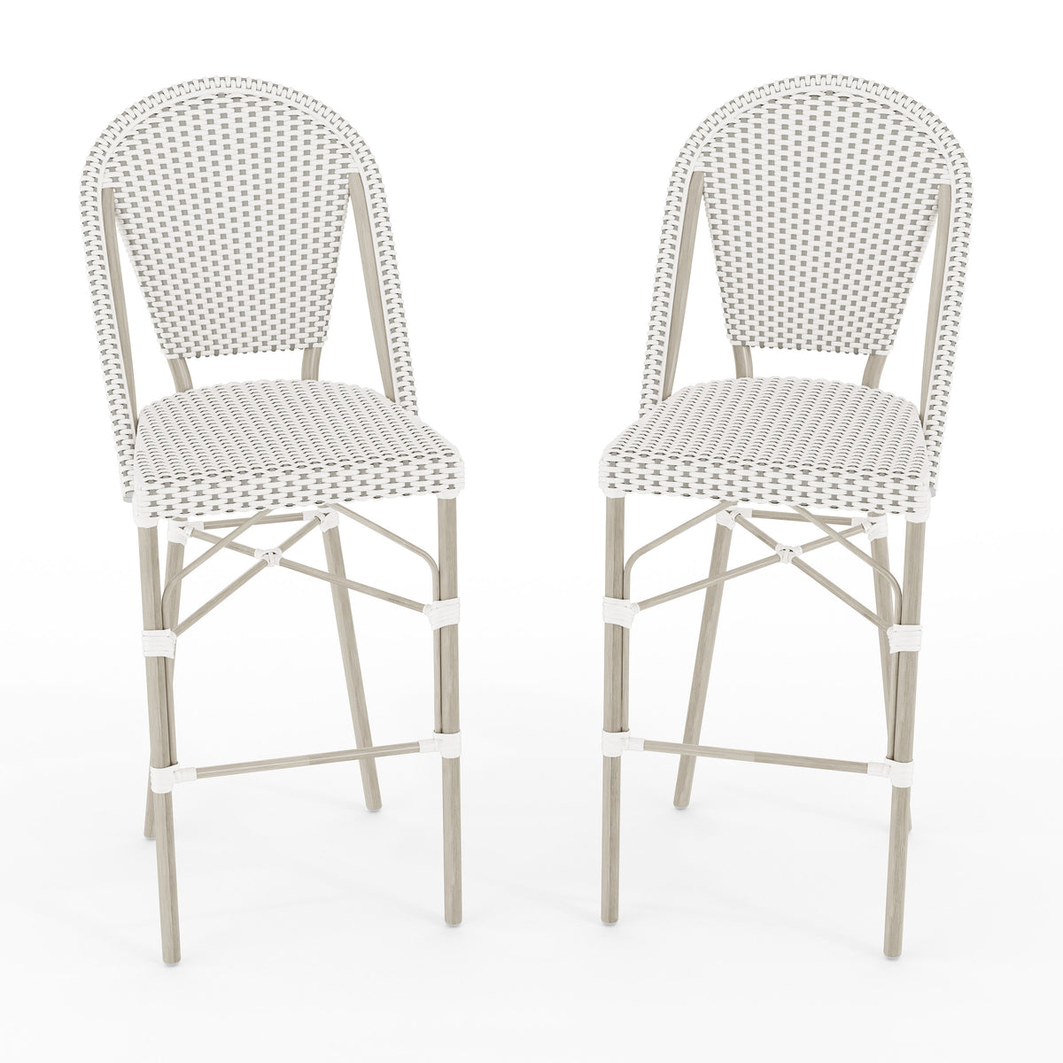 Gray & White/Gray Frame |#| 2PK All-Weather Stackable Patio Bistro Bar Stools - White/Gray with Gray Frames