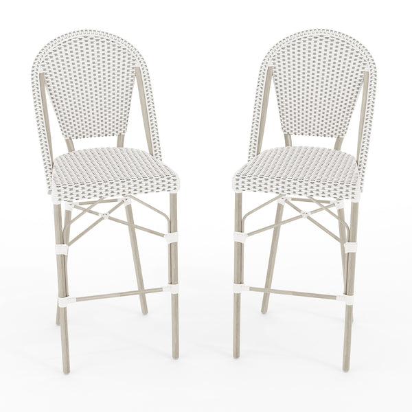 Gray & White/Gray Frame |#| 2PK All-Weather Stackable Patio Bistro Bar Stools - White/Gray with Gray Frames