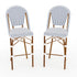 Lily Pond Set of 2 Indoor-Outdoor Stackable Bistro Bar Stools with Woodgrain Aluminum Finish Frames, Woven Rattan Backs/Seats