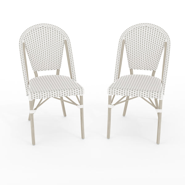 Gray & White/Gray Frame |#| 2PK All-Weather Stackable Patio Bistro Dining Chairs - White/GRY with GRY Frames