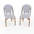 Lily Pond Set of 2 Indoor-Outdoor Stackable Bistro Chairs with Woodgrain Aluminum Finish Frames and Woven Rattan Backs and Seats
