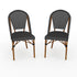 Lily Pond Set of 2 Indoor-Outdoor Stackable Bistro Chairs with Woodgrain Aluminum Finish Frames and Woven Rattan Backs and Seats