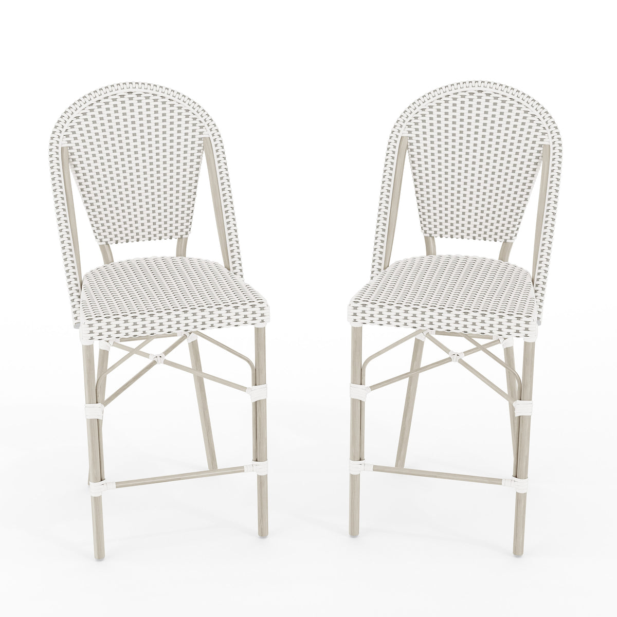 Gray & White/Gray Frame |#| 2PK All-Weather Stackable Patio Bistro Counter Stools - WHT/GRY with GRY Frames