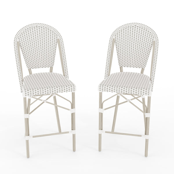 Gray & White/Gray Frame |#| 2PK All-Weather Stackable Patio Bistro Counter Stools - WHT/GRY with GRY Frames