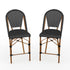 Lily Pond Set of 2 Indoor-Outdoor Stackable Bistro Counter Stools with Woodgrain Aluminum Finish Frames and Woven Rattan Backs and Seats