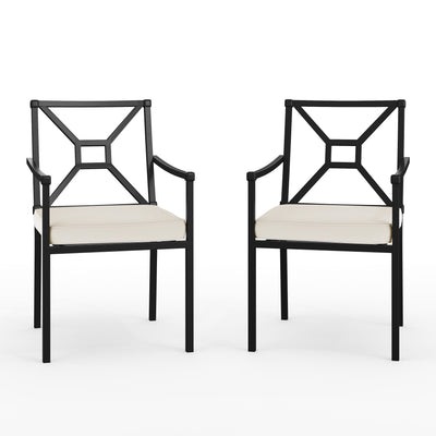 Lily Pond Set of 2 Indoor-Outdoor Stackable Patio Dining Armchairs with Steel Frames with All-Weather Cushions - View 1