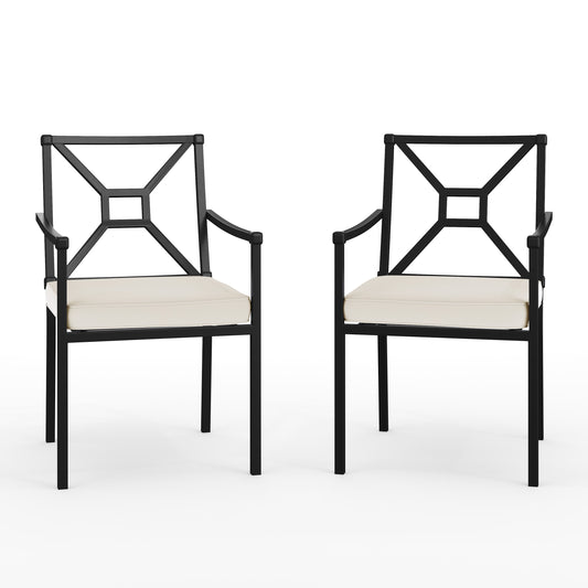 Lily Pond Set of 2 Indoor-Outdoor Stackable Patio Dining Armchairs with Steel Frames with All-Weather Cushions