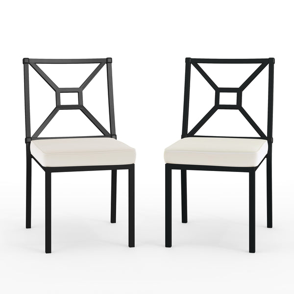 2PK All-Weather Steel Frame Stackable Patio Chairs in Black with Cream Cushions