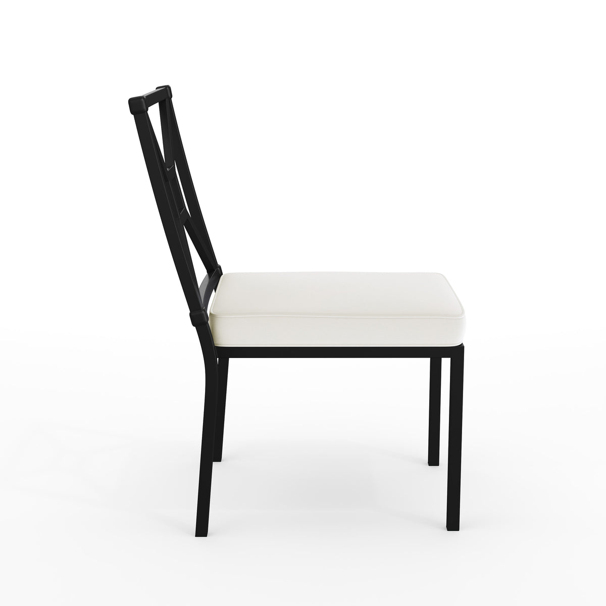2PK All-Weather Steel Frame Stackable Patio Chairs in Black with Cream Cushions