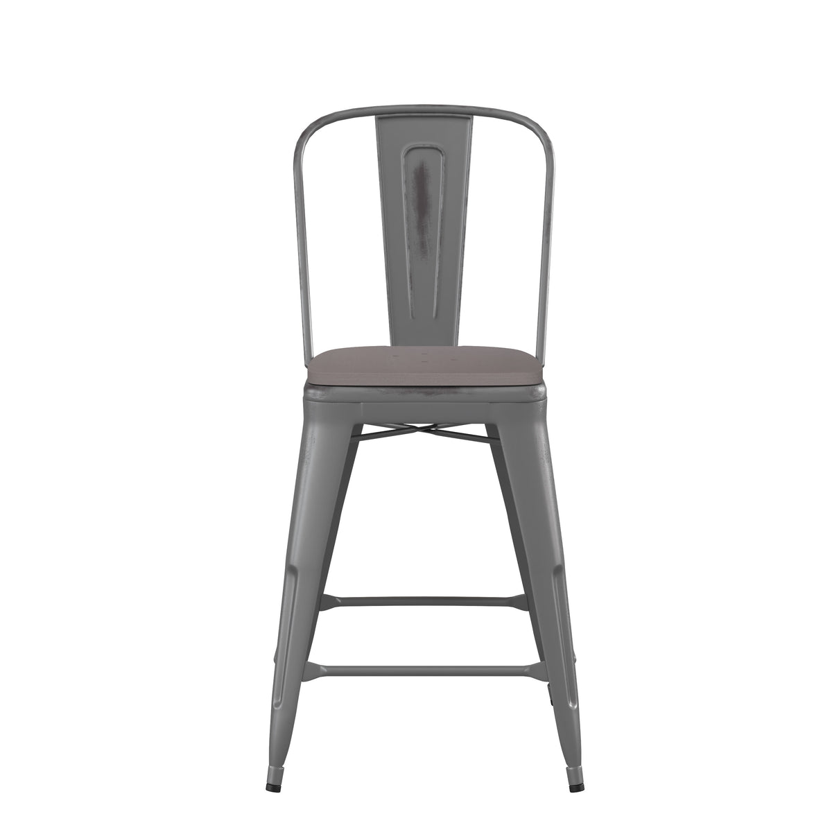 Gray Seat/Clear Coated Frame |#| Indoor Counter Height Stool with Poly Resin Colorful Seat - Clear Coated/Gray