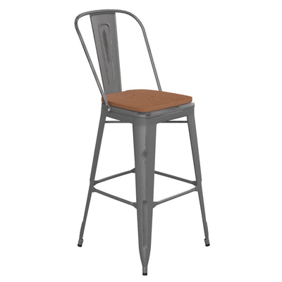 Lincoln 30'' High Indoor Bar Height Stool with Back with Poly Resin Wood Seat