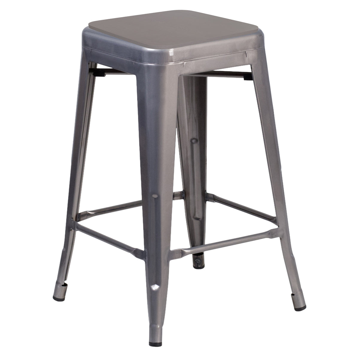 Gray Seat/Clear Coated Frame |#| Indoor Counter Stool with Poly Resin Colorful Seat-Silver AQ Clear Coat/Gray