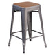 Teak Seat/Clear Coated Frame |#| Indoor Counter Stool with Poly Resin Colorful Seat-Silver AQ Clear Coat/Teak