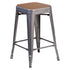 Teak Seat/Clear Coated Frame |#| Indoor Counter Stool with Poly Resin Colorful Seat-Silver AQ Clear Coat/Teak