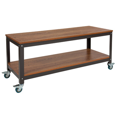 Livingston Collection TV Stand in Wood Grain Finish with Metal Wheels - View 1