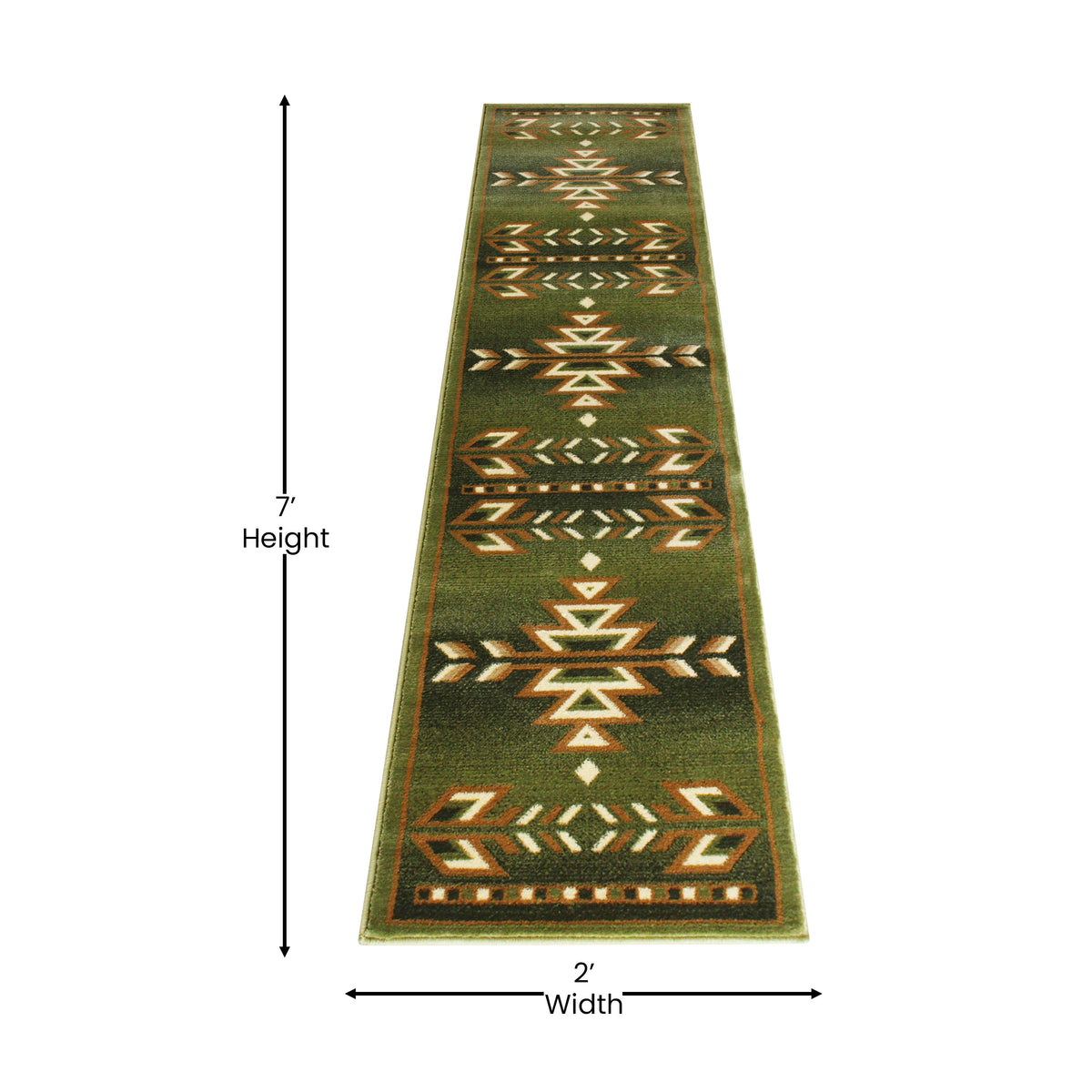Green,2' x 7' |#| Multipurpose Southwestern Style Patterned Indoor Area Rug - Green - 2' x 7'