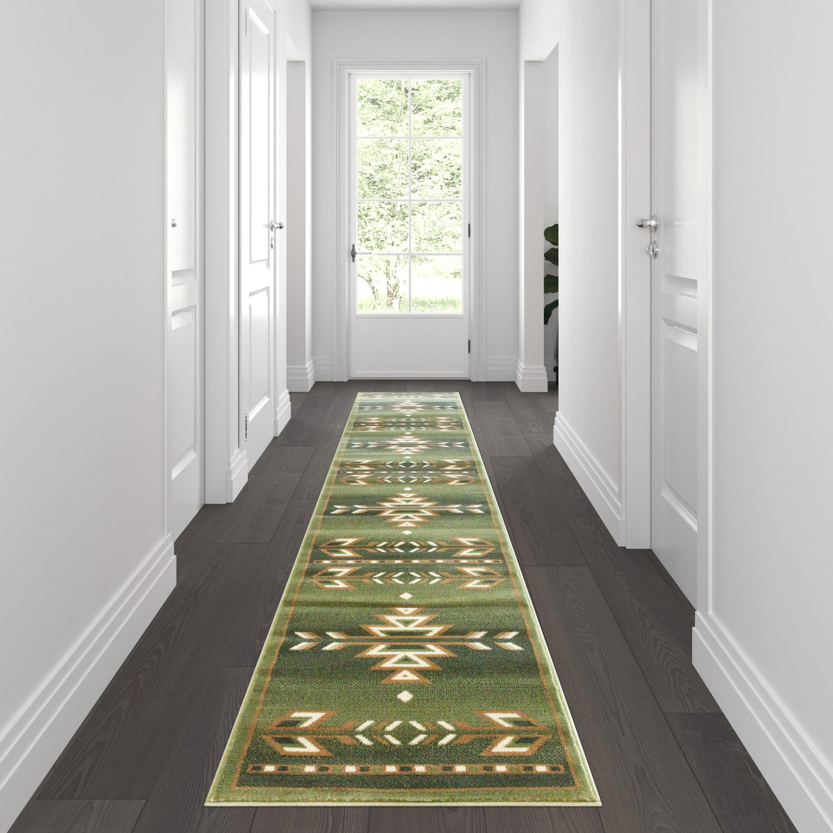 Green,2' x 11' |#| Multipurpose Southwestern Style Patterned Indoor Area Rug - Green - 2' x 11'