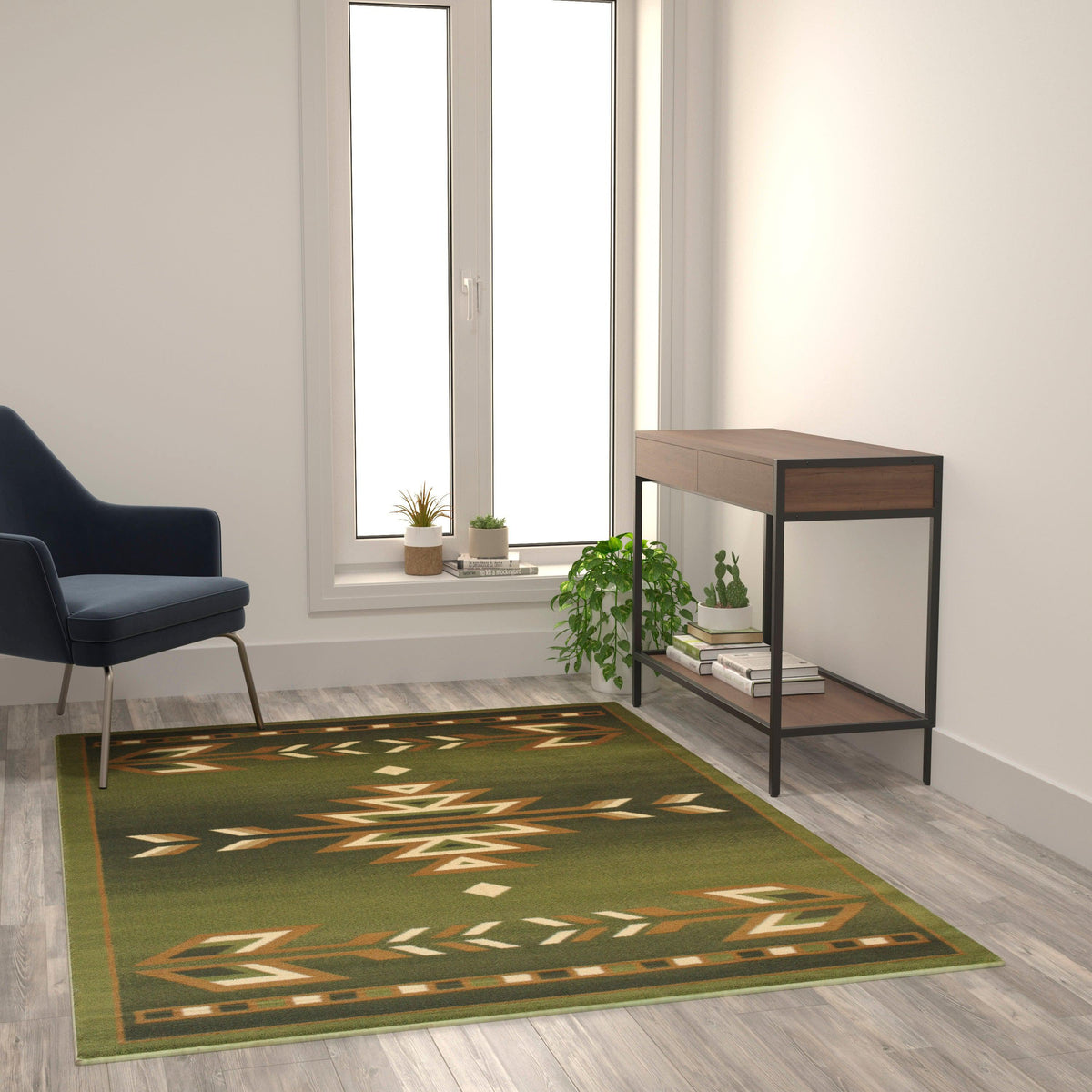 Green,5' x 7' |#| Multipurpose Southwestern Style Patterned Indoor Area Rug - Green - 5' x 7'