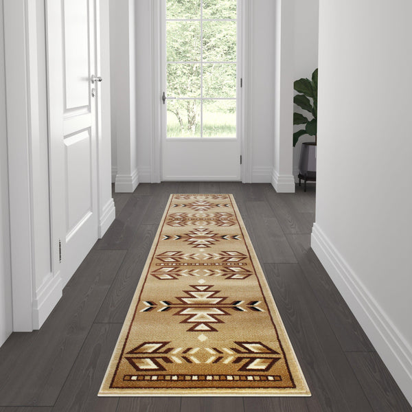 Beige,2' x 7' |#| Multipurpose Southwestern Style Patterned Indoor Area Rug - Brown - 2' x 7'