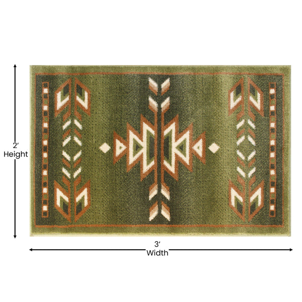 Green,2' x 3' |#| Multipurpose Southwestern Style Patterned Indoor Area Rug - Green - 2' x 3'