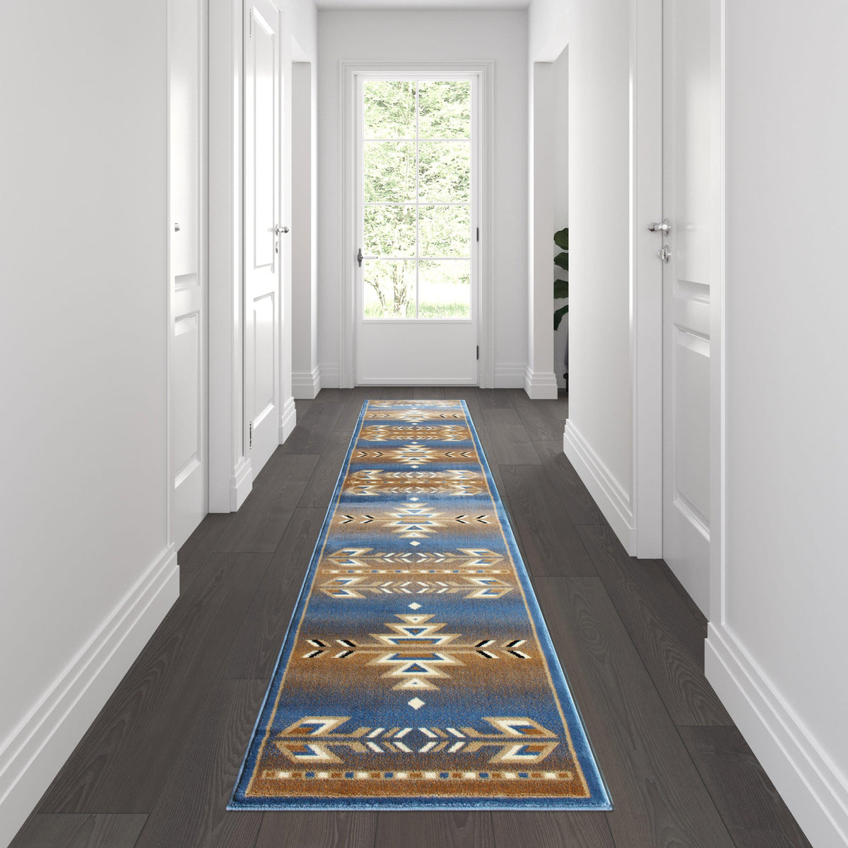 Blue,2' x 11' |#| Multipurpose Southwestern Style Patterned Indoor Area Rug - Blue - 2' x 11'