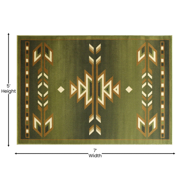 Green,5' x 7' |#| Multipurpose Southwestern Style Patterned Indoor Area Rug - Green - 5' x 7'