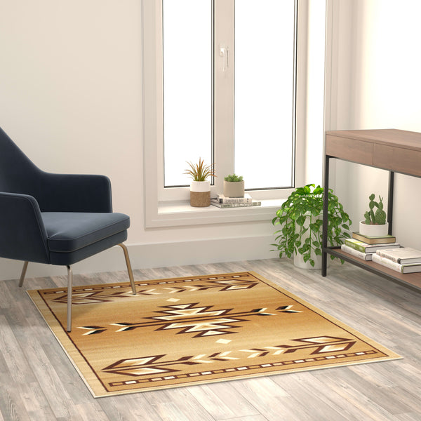 Beige,4' x 5' |#| Multipurpose Southwestern Style Patterned Indoor Area Rug - Brown - 4' x 5'