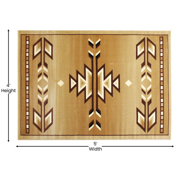 Beige,4' x 5' |#| Multipurpose Southwestern Style Patterned Indoor Area Rug - Brown - 4' x 5'