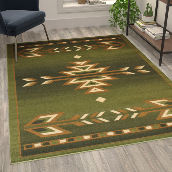 Green,5' x 7' |#| Multipurpose Southwestern Style Patterned Indoor Area Rug - Green - 5' x 7'