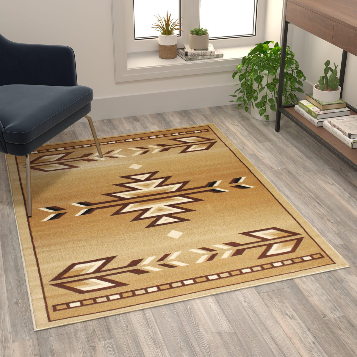 Beige,4' x 5' |#| Multipurpose Southwestern Style Patterned Indoor Area Rug - Brown - 4' x 5'