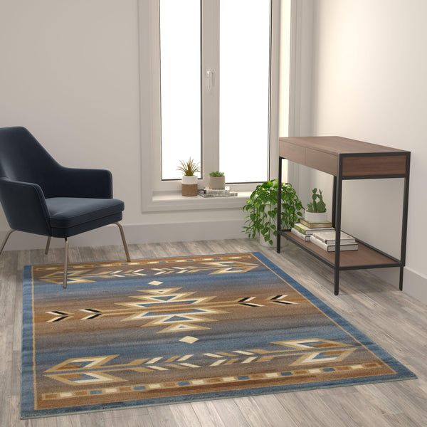 Blue,5' x 7' |#| Multipurpose Southwestern Style Patterned Indoor Area Rug - Blue - 5' x 7'