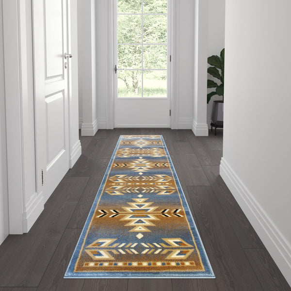 Blue,2' x 7' |#| Multipurpose Southwestern Style Patterned Indoor Area Rug - Blue - 2' x 7'