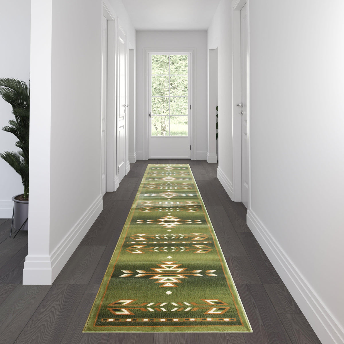 Green,3' x 16' |#| Multipurpose Southwestern Style Patterned Indoor Area Rug - Green - 3' x 16'