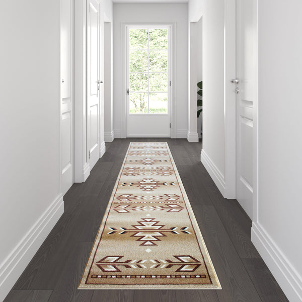 Beige,2' x 11' |#| Multipurpose Southwestern Style Patterned Indoor Area Rug - Brown - 2' x 11'