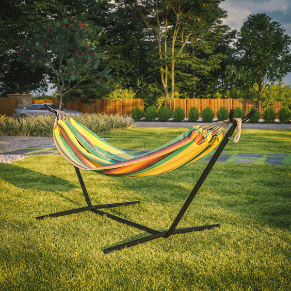 Tropical Multi |#| 2 Person Cotton Hammock with All-Weather Heavy Duty Stand-Tropical Multicolor