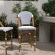 White & Navy/Natural Frame |#| All-Weather Commercial Paris Chair with Bamboo Print Metal Frame-White/Navy