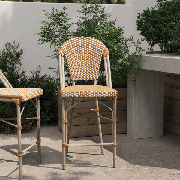 Natural & White/Light Natural Frame |#| All-Weather Commercial Paris Chair with Bamboo Print Metal Frame-Natural/White