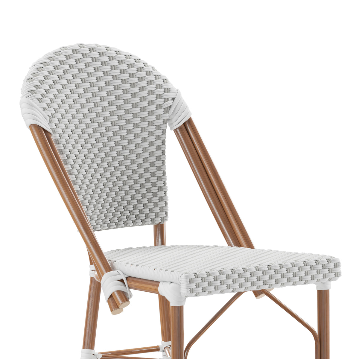 White & Gray/Natural Frame |#| All-Weather Commercial Paris 26" Stool with Bamboo Print Metal Frame-White/Gray