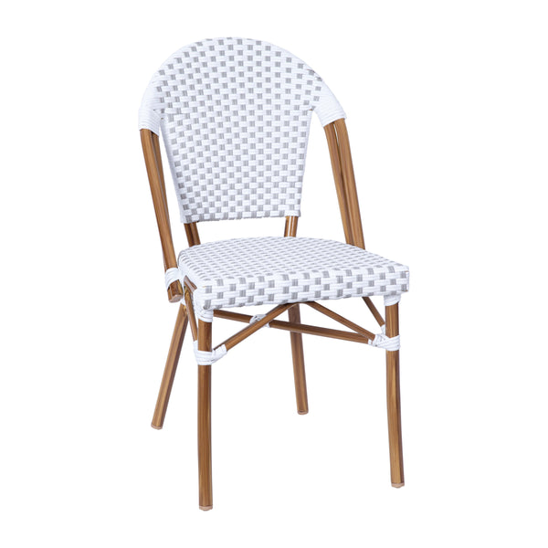 White & Gray Rattan/Natural Frame |#| Indoor/Outdoor Commercial Bistro Set with Table and 2 Chairs in Wht/Gray