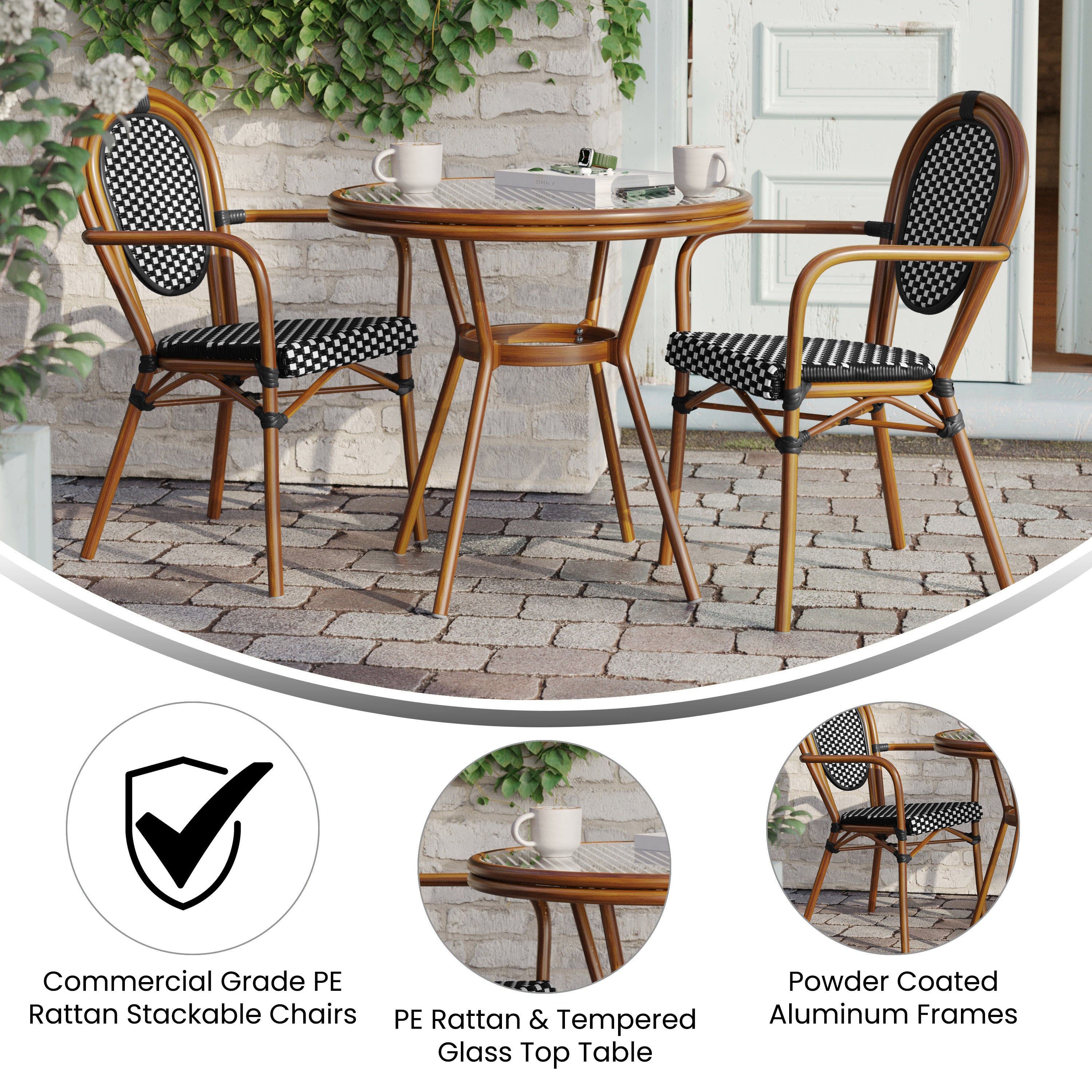 Rattan stacking bistro set on sale