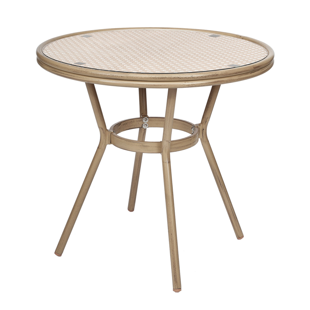 Natural & White Rattan/Light Natural Frame |#| Indoor/Outdoor Commercial Bistro Set with Table and Two Chairs in Nat/Wht