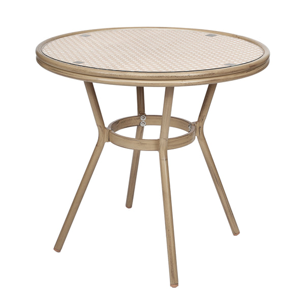 Natural & White Rattan/Light Natural Frame |#| Indoor/Outdoor Commercial Bistro Set with Table and Two Chairs in Nat/Wht