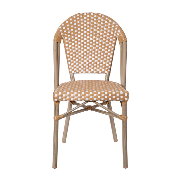 Natural & White/Light Natural Frame |#| All-Weather Commercial Paris Chair - Bamboo Print Aluminum Frame-Natural/White