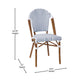 White & Navy/Natural Frame |#| All-Weather Commercial Paris Chair with Bamboo Print Aluminum Frame-White/Navy