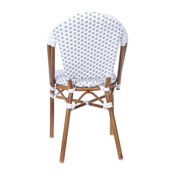 White & Gray/Natural Frame |#| All-Weather Commercial Paris Chair with Bamboo Print Aluminum Frame-White/Gray